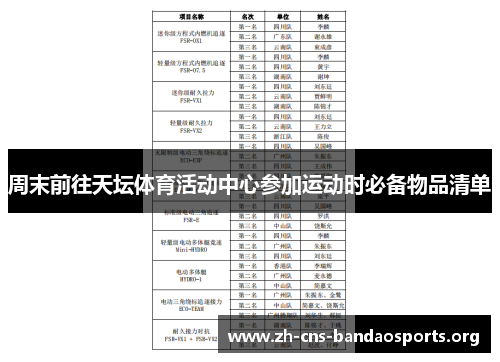 周末前往天坛体育活动中心参加运动时必备物品清单
