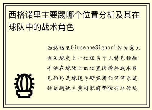 西格诺里主要踢哪个位置分析及其在球队中的战术角色