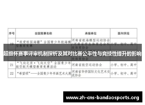 超级杯赛事评审机制探析及其对比赛公平性与竞技性提升的影响